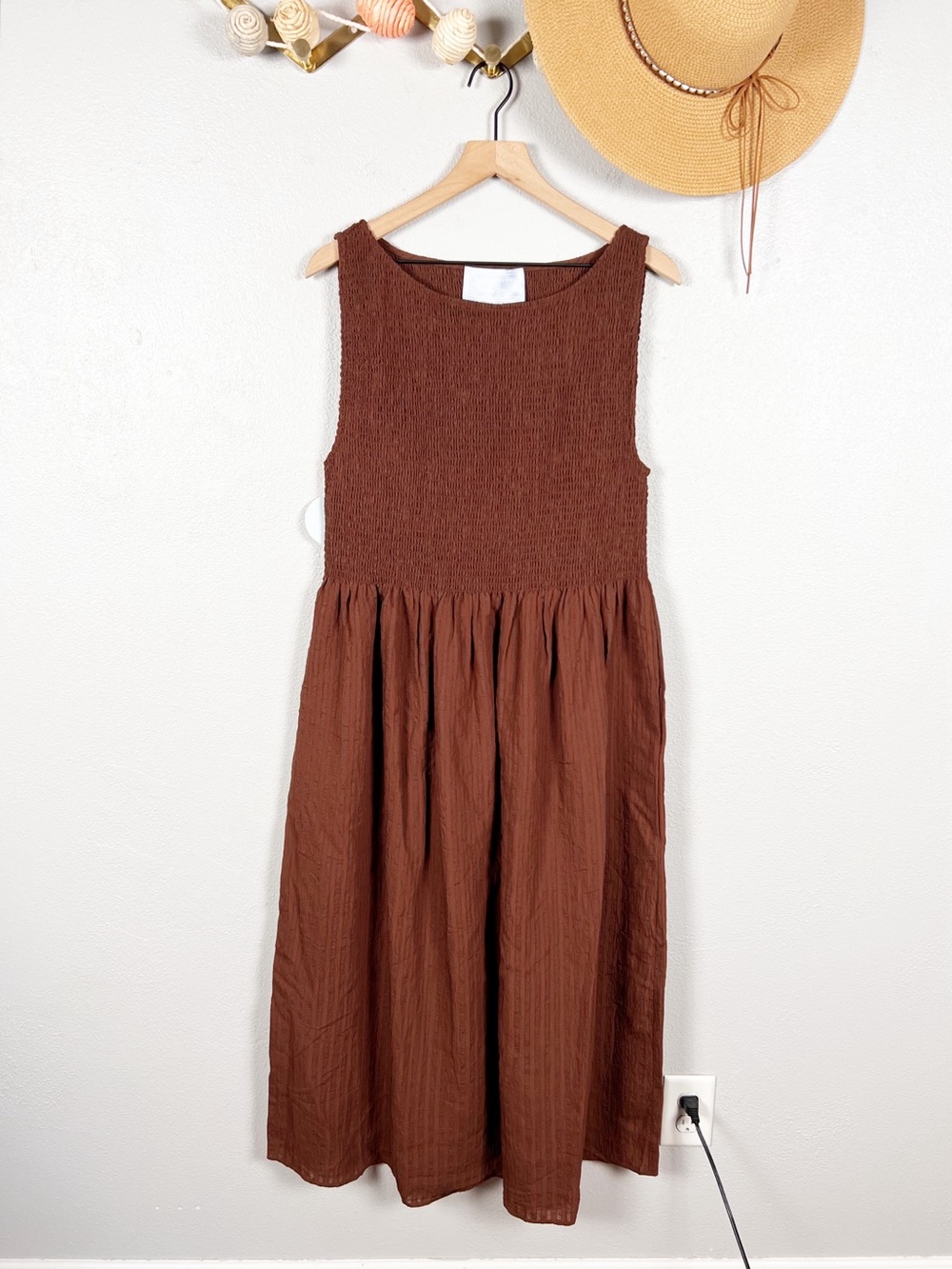 NWT Hill House Cosima Nap Dress Chocolate Tonal Seersucker Smocked Size XL - Picture 8 of 9